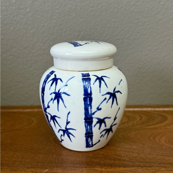Other - Vintage Ceramic Ginger Jar with Blue Bamboo Motif